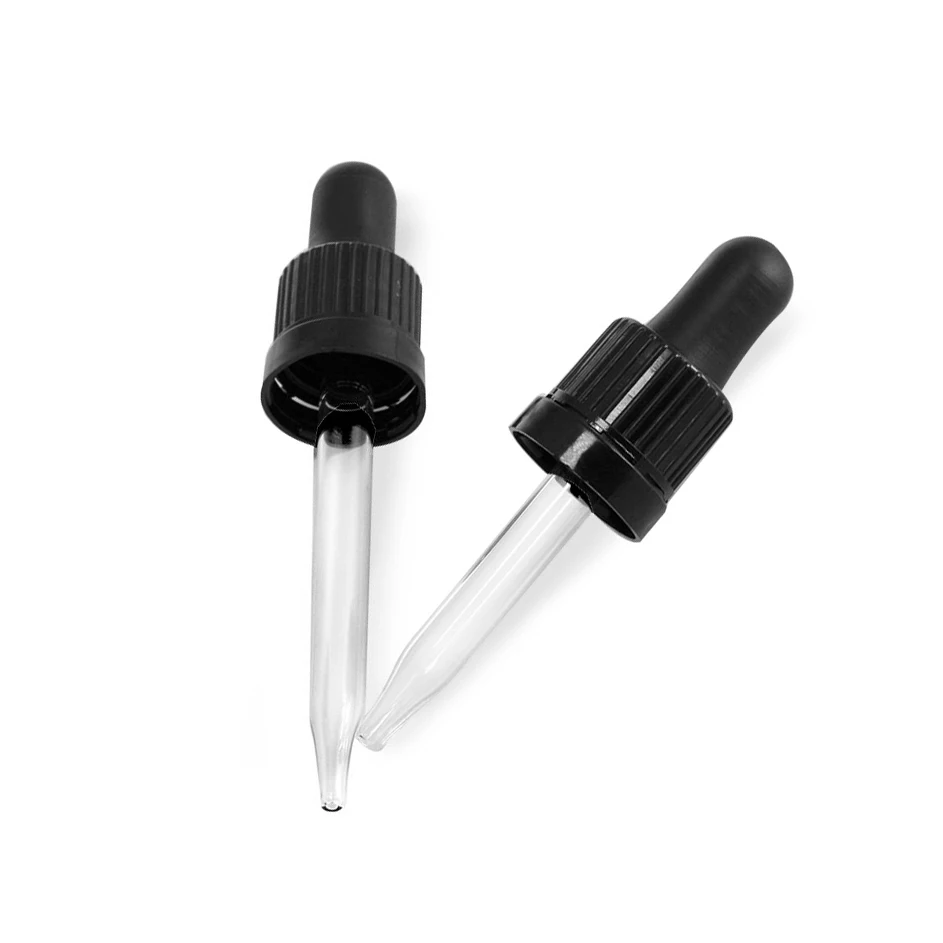 Factory OEM 28/410 Ribbed closure plastic dropper cap Straight Tip 2ml clear glass dropper black cap Pipette with large diameter