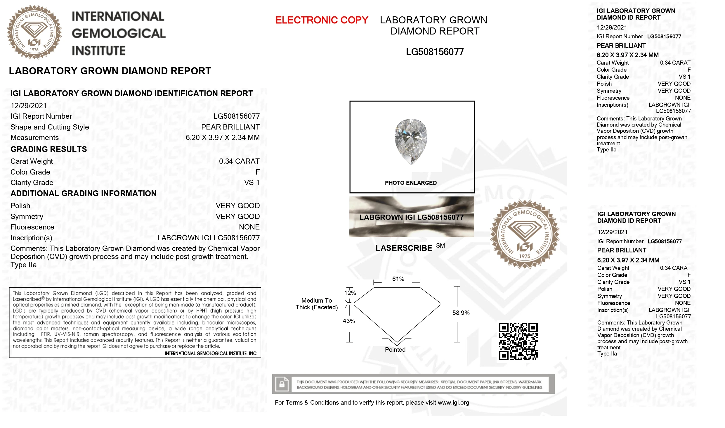 Груша 0 34 карат бриллиант F Color VS1 чистота GIA IGI Сертифицированный лабораторный Выращенный 508156077 для обещанного кольца CVD