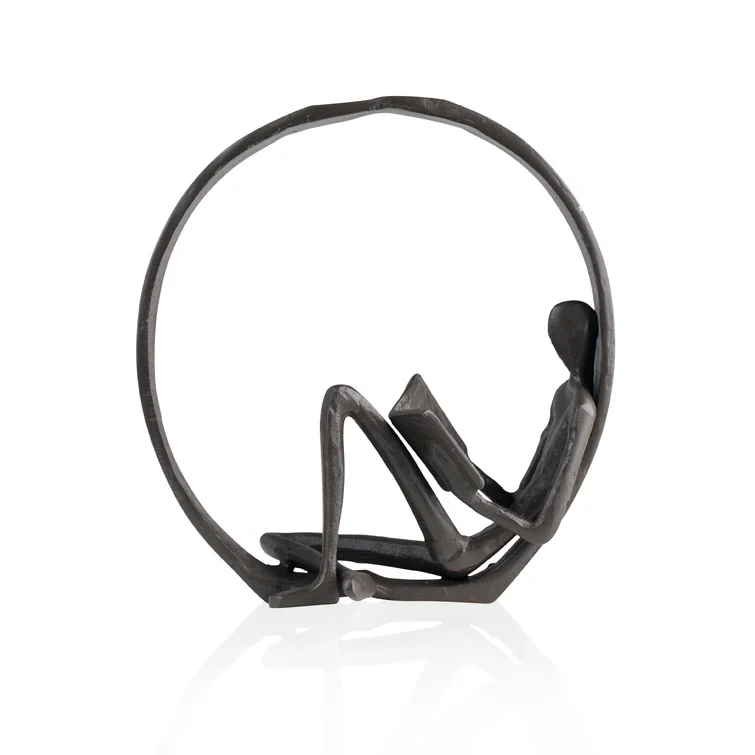 Aluminium Contemporary Encircled Male & Female Reader Cast Iron Sculpture Bookend Statues Metal Crafts Ornament In Wholesale