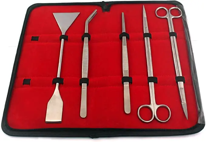 Aquarium Tools Kit 6 Pcs Set Stainless Steel Tweezers Scissor Spatula Multi Functional Aquarium Tank Tool Set for Fish Plant