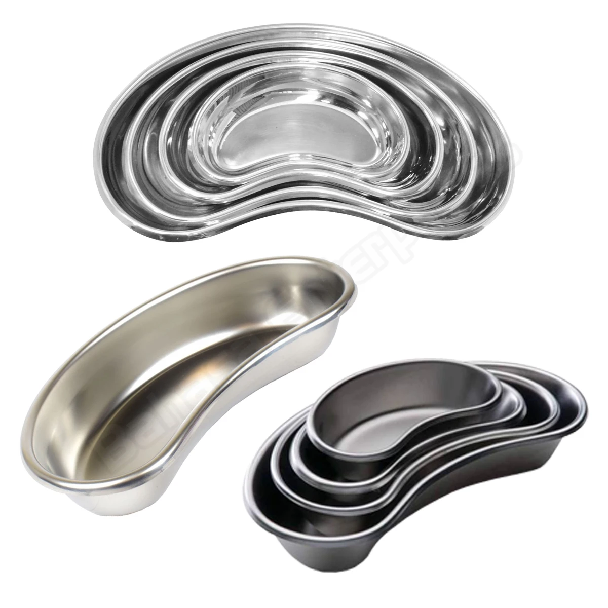 4 Pcs Kidney Tray 12,10,8,6 inch Stainless Steel Emesis Basin Kidney Shaped Emesis Bowl Reusable Metal Kidney Dish