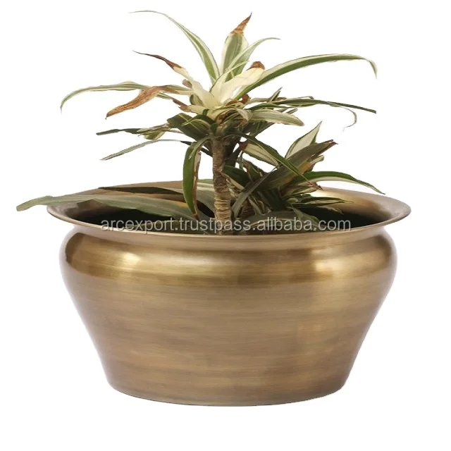 Antique Brass Golden Metal Designer Large Planters Garden Decoration Fancy Office Hotel and Resort Indoor and Outdoor Planters