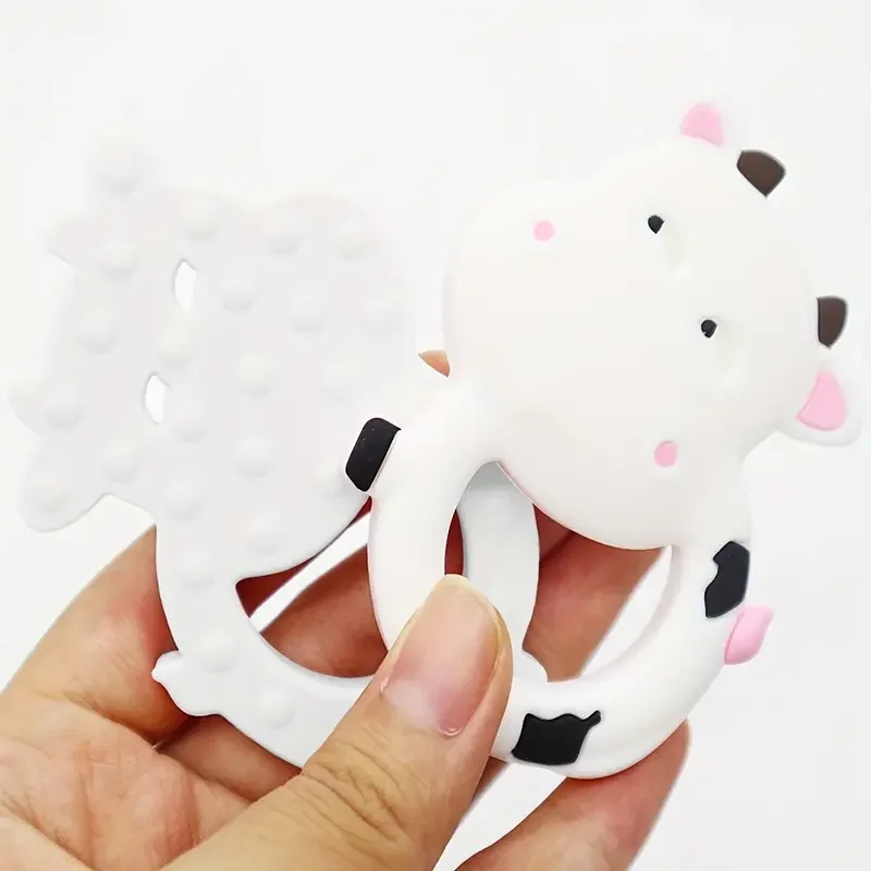 Silicone Baby Teether Toy  Baby Cute Cow Teether Teething Toy For Infant Boys Girls