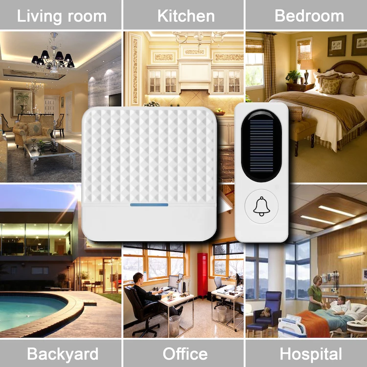 Max 300m Long Range Solar Powered Wireless Doorbell IP65 Waterproof Solar Doorbell with Transmitter+ EU US UK Plug Receiver