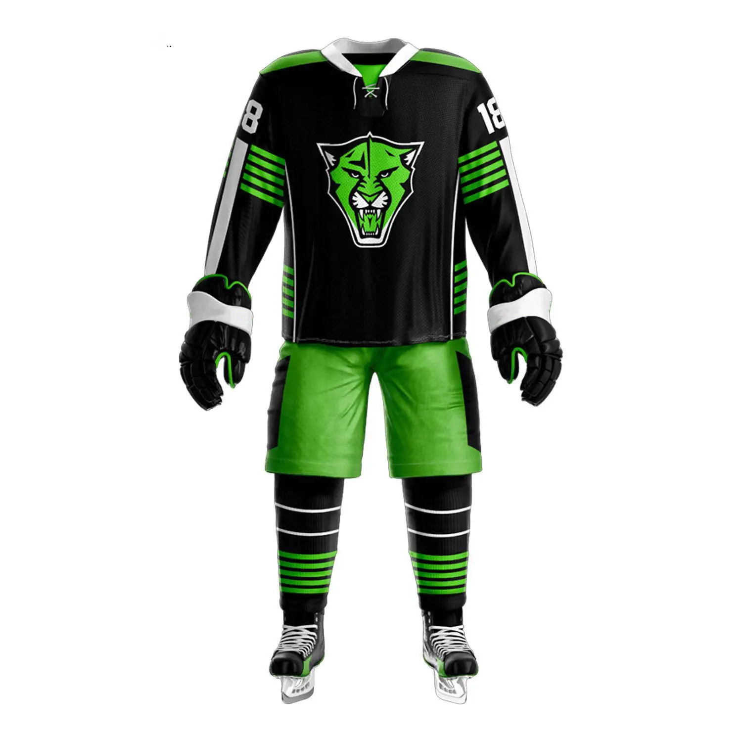 100% Polyester Mesh Fabric Custom Made Hockey Uniform Set Full Sublimation Printing Ice Hockey Jersey Socks And Pants Shell