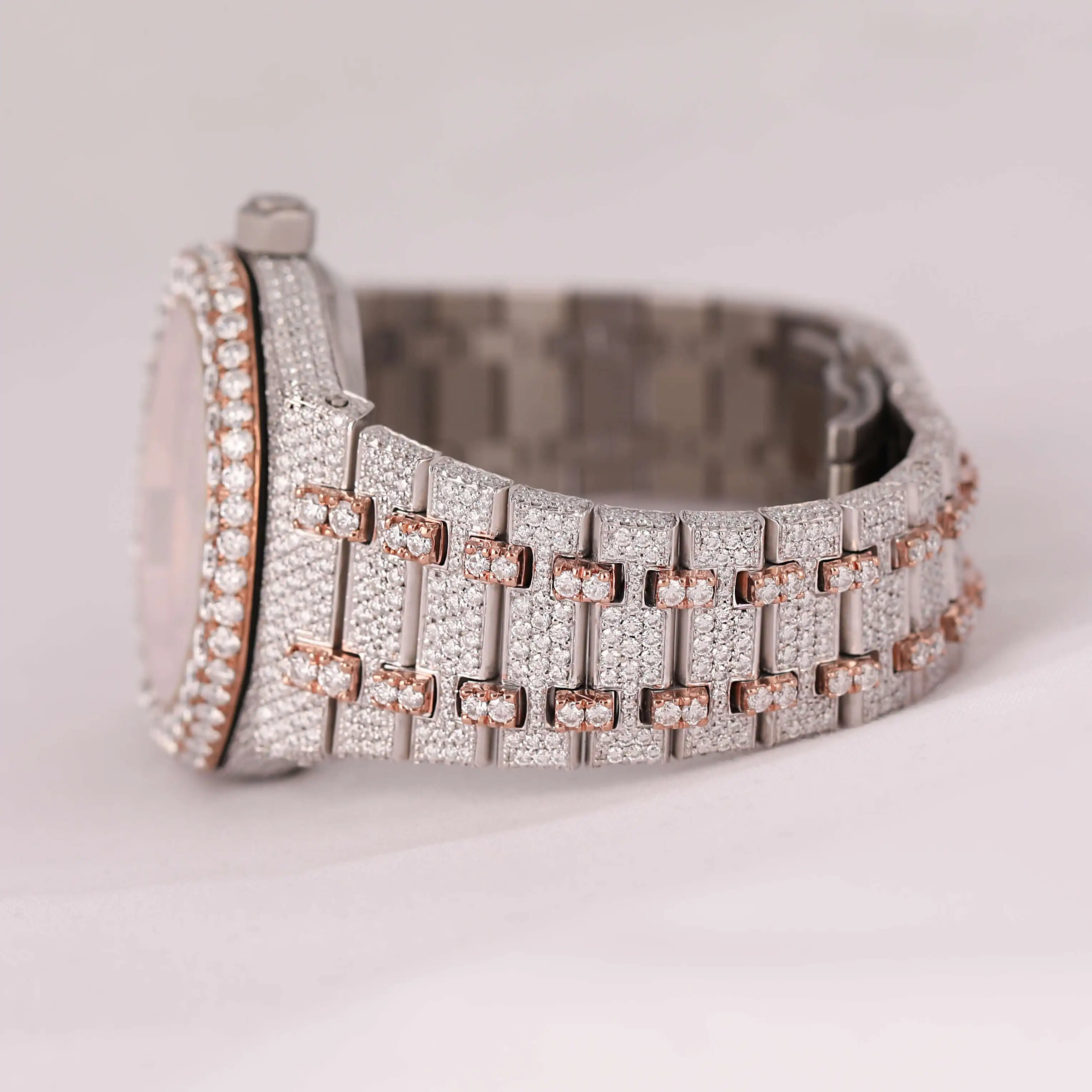 Dual Tone Branded Full Iced Out High Quality Luxury Silver Original Hip Hop Men Moissanite Diamond Wrist Watch