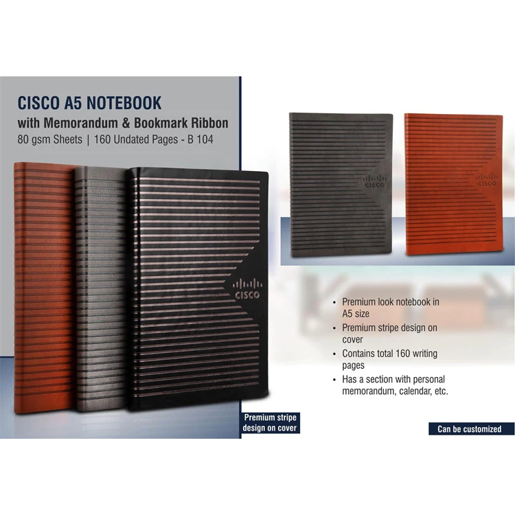 Highest Quality Indian Supplier Selling Promotional Household Products Cisco A5 Notebook with Memorandum and Bookmark Ribbon
