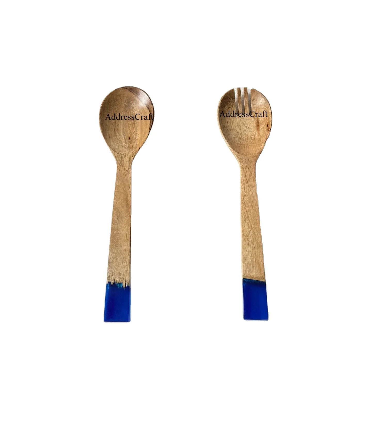 Latest Design Handmade Wooden Salad Server Set Decorative Resin Handle Salad Tools Table Creative Wooden Cutlery Salad Service