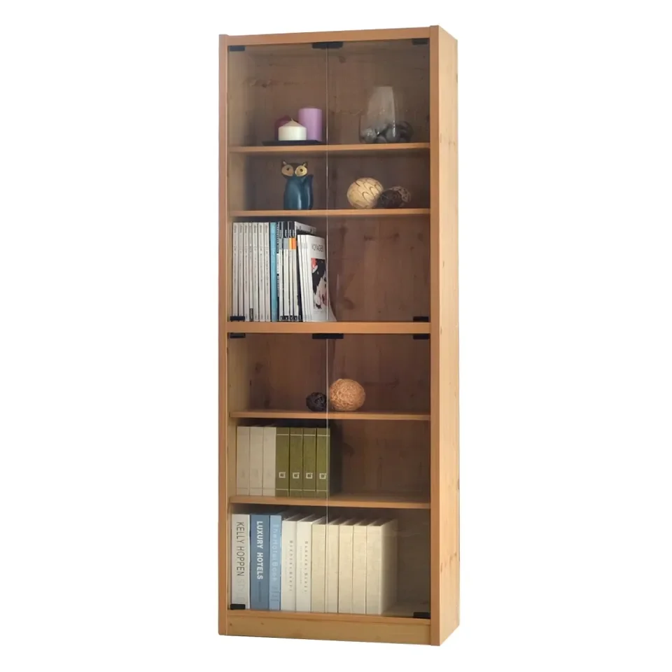 Easy Assembly Multipurpose 6-Tier Free Standing Bookcase Showcase with Glass Doors