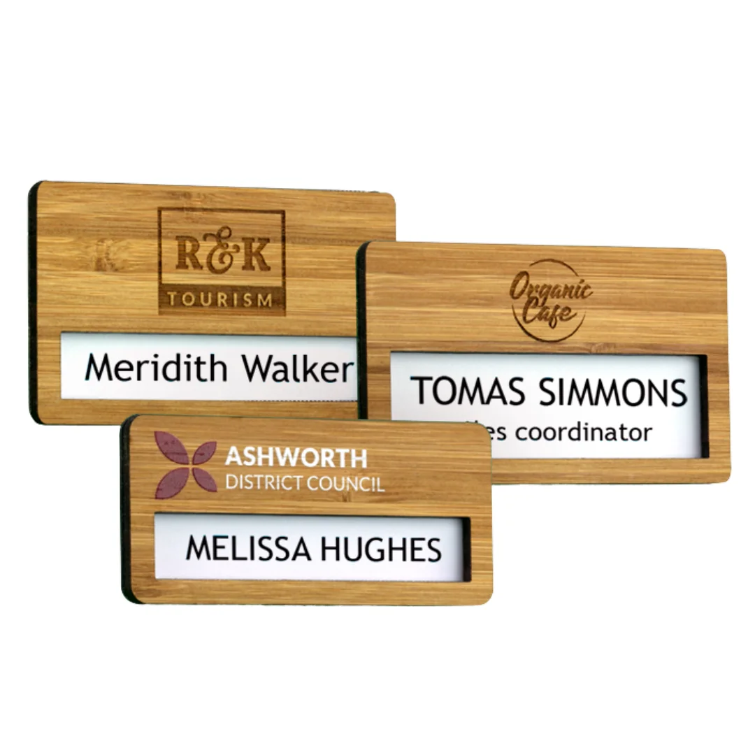 Eco Friendly Products Custom Logo Name Tag Bamboo Products Reusable Name Badges