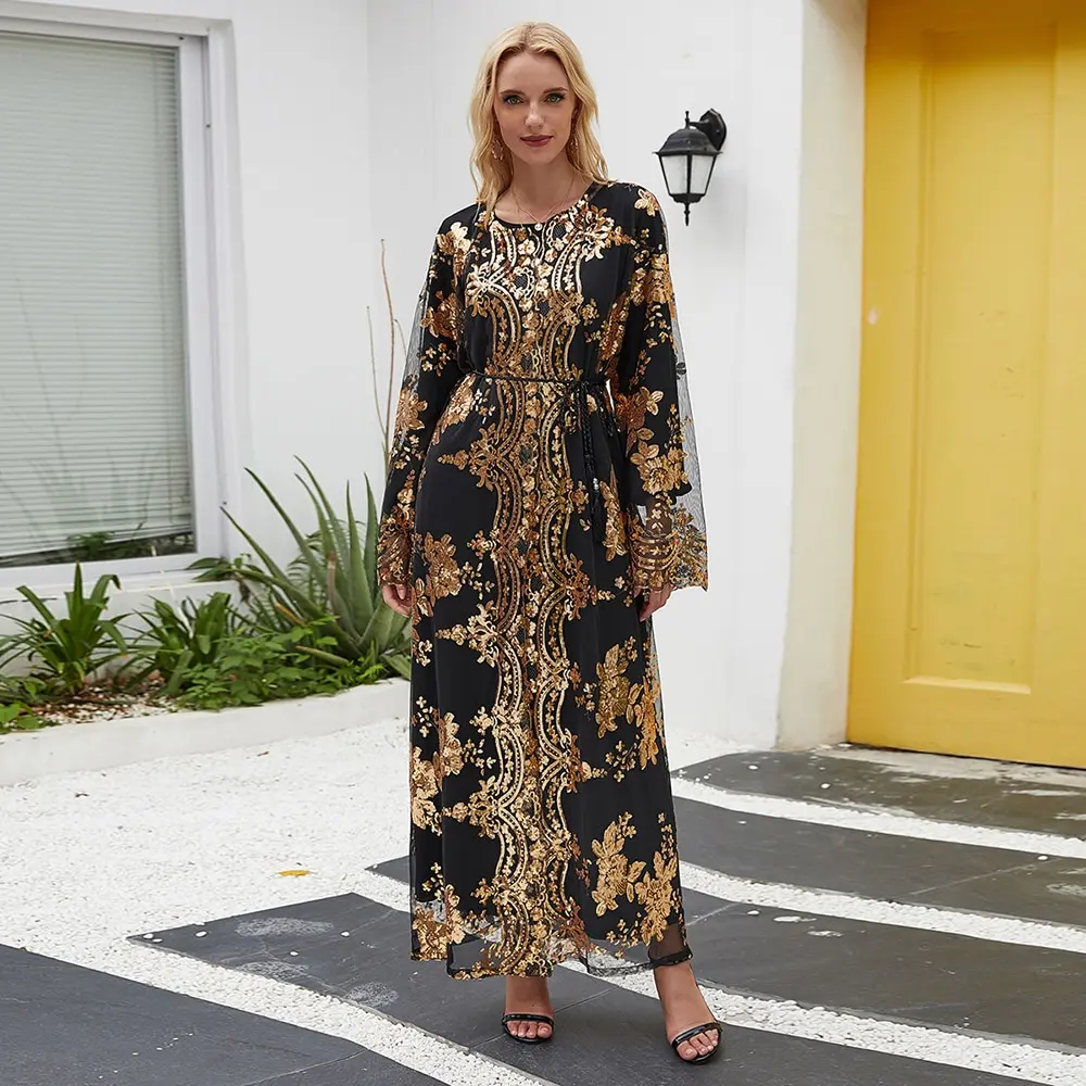 Wholesale Brand Designer Casual Luxury Stain Silk Kaftan Dresses African Islamic Clothing