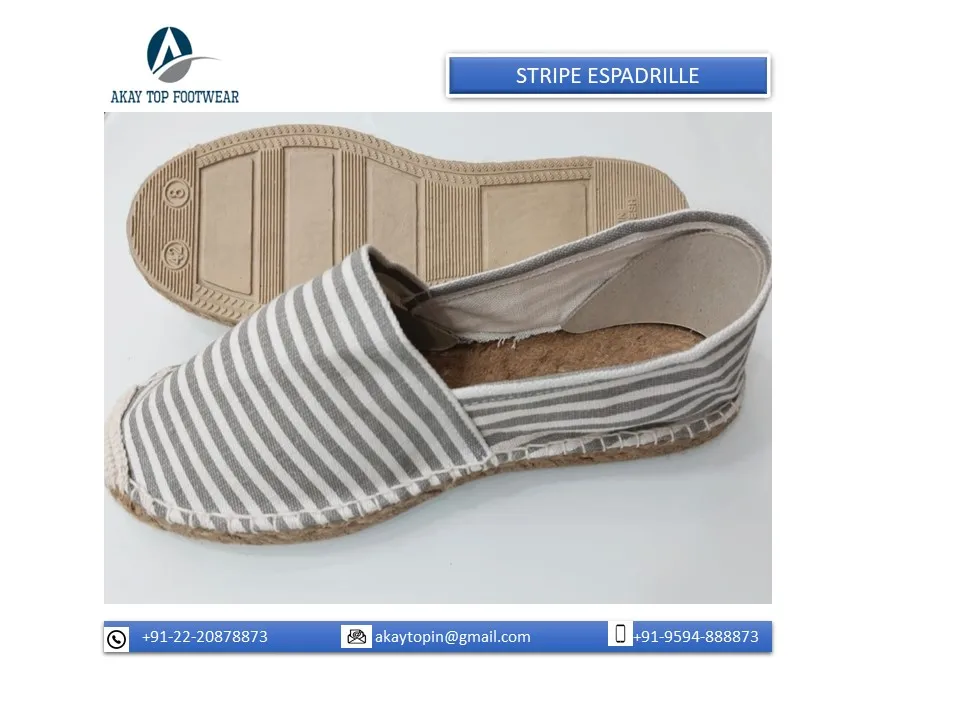 Traditional Style Stripe Pattern Plain Solid Color Espadrilles Flat Shoes with Cotton Yarn Stitching available at cheap price