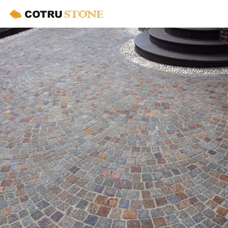 China rusty slate cobble outdoor flooring mixed colors trendy curved paving stones unique and innovative design