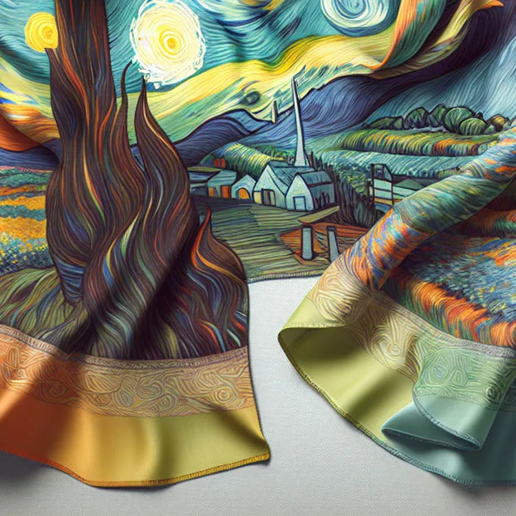 Gift Packing Women 100% Silk Scarf Van Gogh Monet Famous Painter Painted Scarves