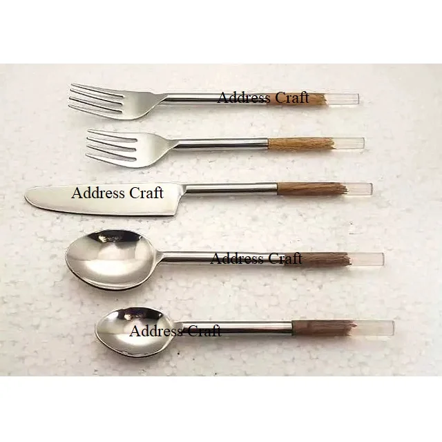 Affordable Price Stainless Steel Flatware Set With Wicker Handle Customized Engraved Logo 6 Pcs Cutlery Set Dinner Set Tabletop