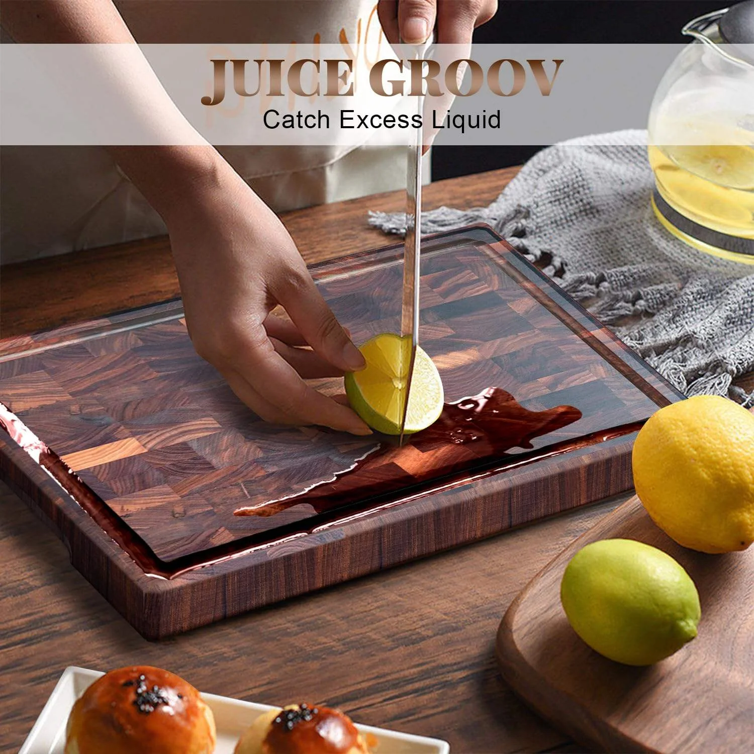 Multifunction Black Walnut Cutting Board for Kitchen Wooden Chopping Board with Juice Grooves