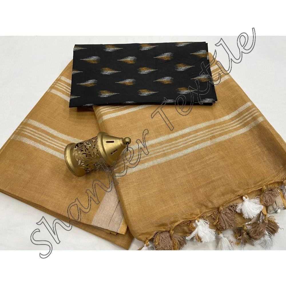 Top Quality Attractive Best Linen Saree Hot Sale Cotton Blouse Buy From Indian Trusted Supplier linen saree with classy