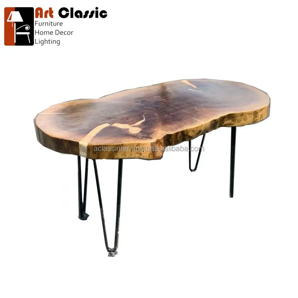 Banjar Resin Coffee table with glowing resin made of exotic suar wood iron leg coffee Tables Sets
