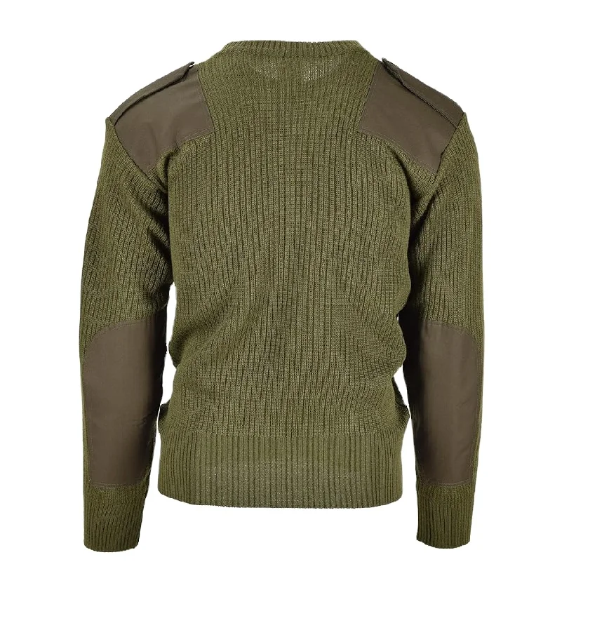 Cheap Price Green Man Tactical Sweater Men Pullover With Patches On Shoulder And Elbow Wool Pullover Acrylic Sweater
