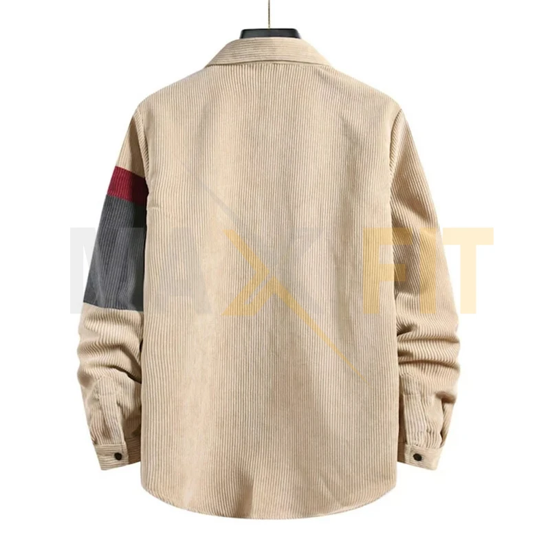 Corduroy Jacket Shirts for Men Loose Casual Color Block Patchwork Fashion Men Blouse Tops Long Sleeve Turndown Collar Lapel
