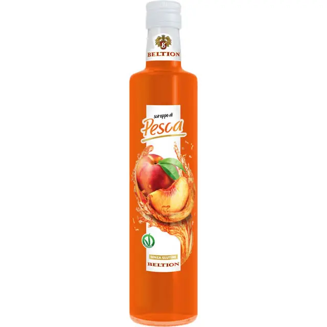 Premium Italian Peach syrup 500 ml VEGANOK certified to be diluted for drinks for cocktails or for topping