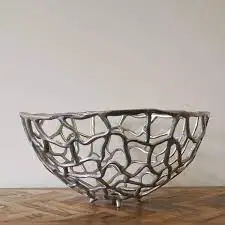 Coral Design Handcrafted Fruit Bowl Luxury Style Gold Plated Silver Nickeled Decorative Tableware Solid Metal Bowls Manufacturer