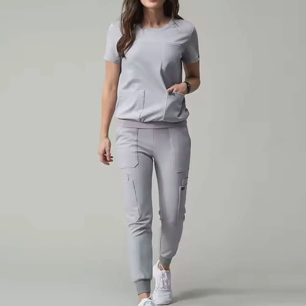 Luxury anti wrinkle scrub set clothing nurses spa hospital uniforms womens beauty salon spandex scrubs new design joggers suits