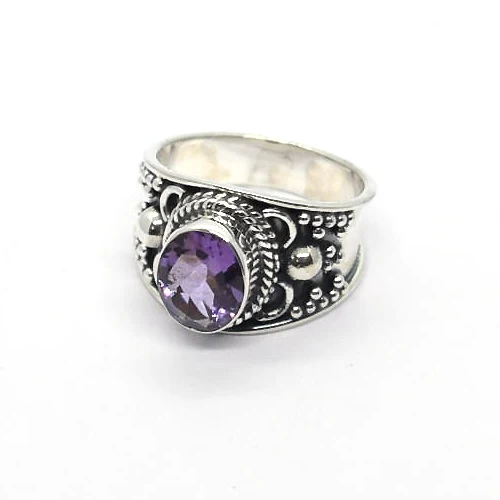 purple amethyst 925 sterling silver ring midi signet stackable bohemian vintage antique oxidized finish artisan inspired jewelry