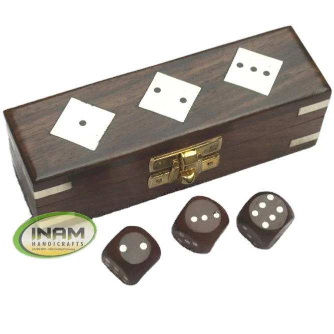 Красивая дизайнерская коробка для костей деревянная sheesham эксклюзивного дизайна с кубиками и латунной инкрустацией