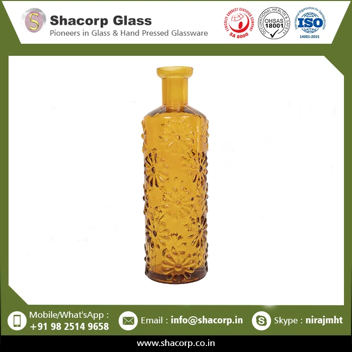 Modern Bottle Glass Vase Mouth Blown Captivating Sunflower embossed Glass Bottle Vase