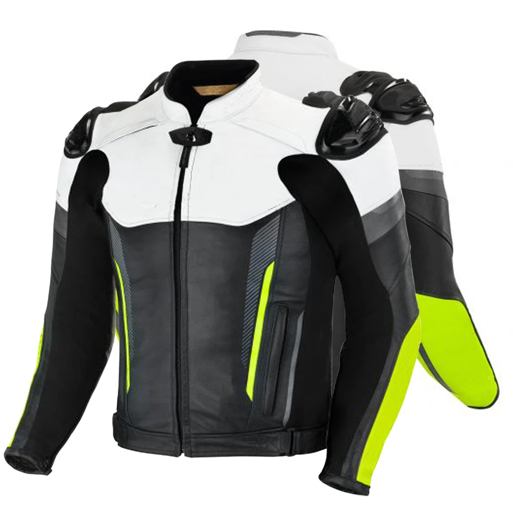 Professional bike riding motorcycle leather jacket with 3MM reflectors and adjustable fitting