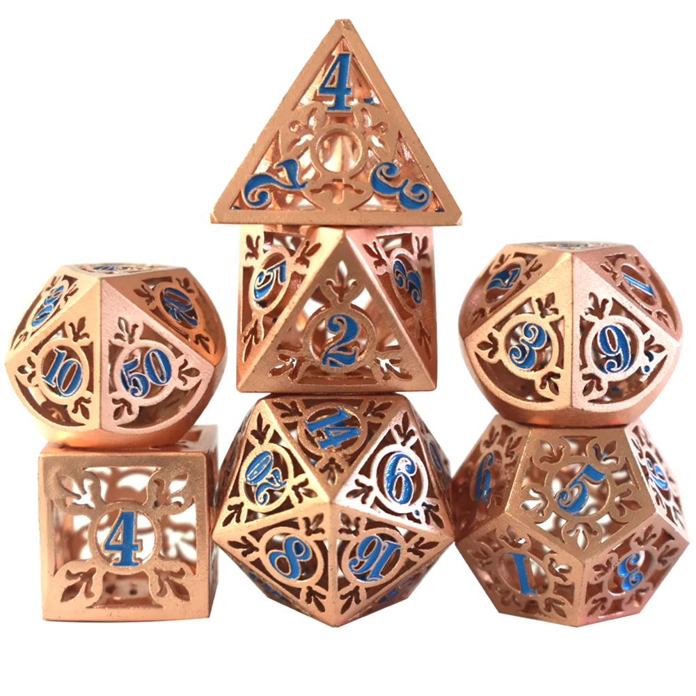Customized 7 Pieces D and D Dice Metal Black Gold Dice Set Game Role Playing Dice for Dungeons and Dragons