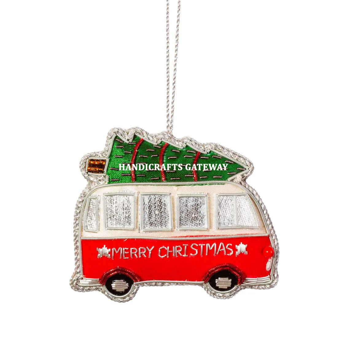 Christmas Ornaments For Bus Shape In Christmas Decoration Purpose For Beautiful Embroideries Made By Fabric Beaded Pearls Zari