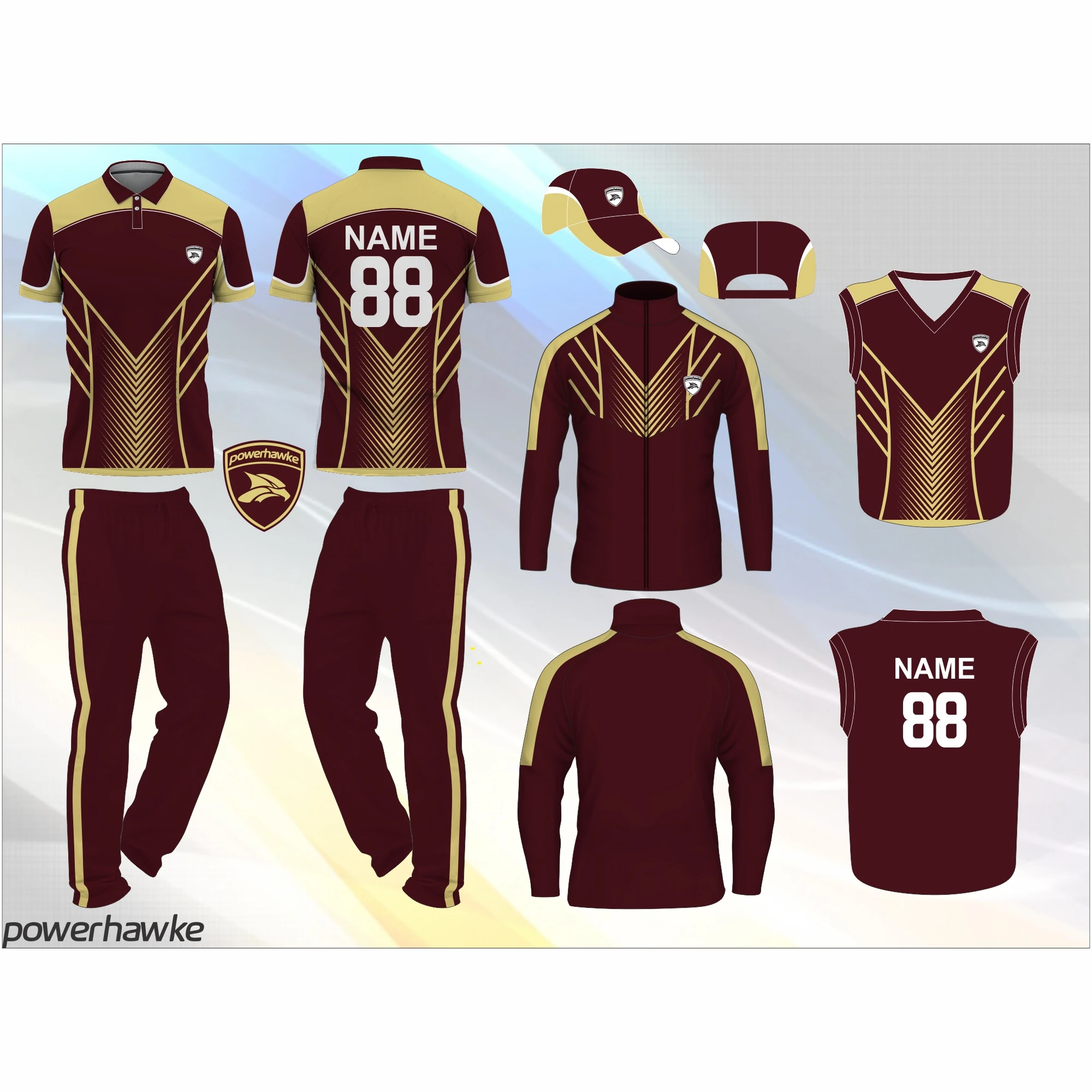 Formal and Decent Look Powerhawke Newly Designed Cricket Uniform with Customization Features available in Beautiful Colors