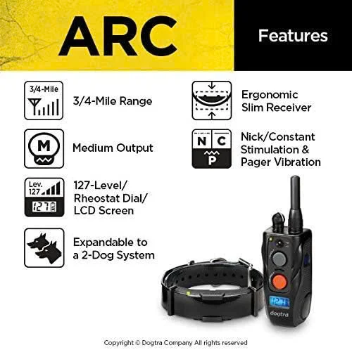 Dogtra ARC Slim Ergonomic 3/4-Mile Remote Dog Training E-Collar with 127-Level Precise Control via LCD Screen