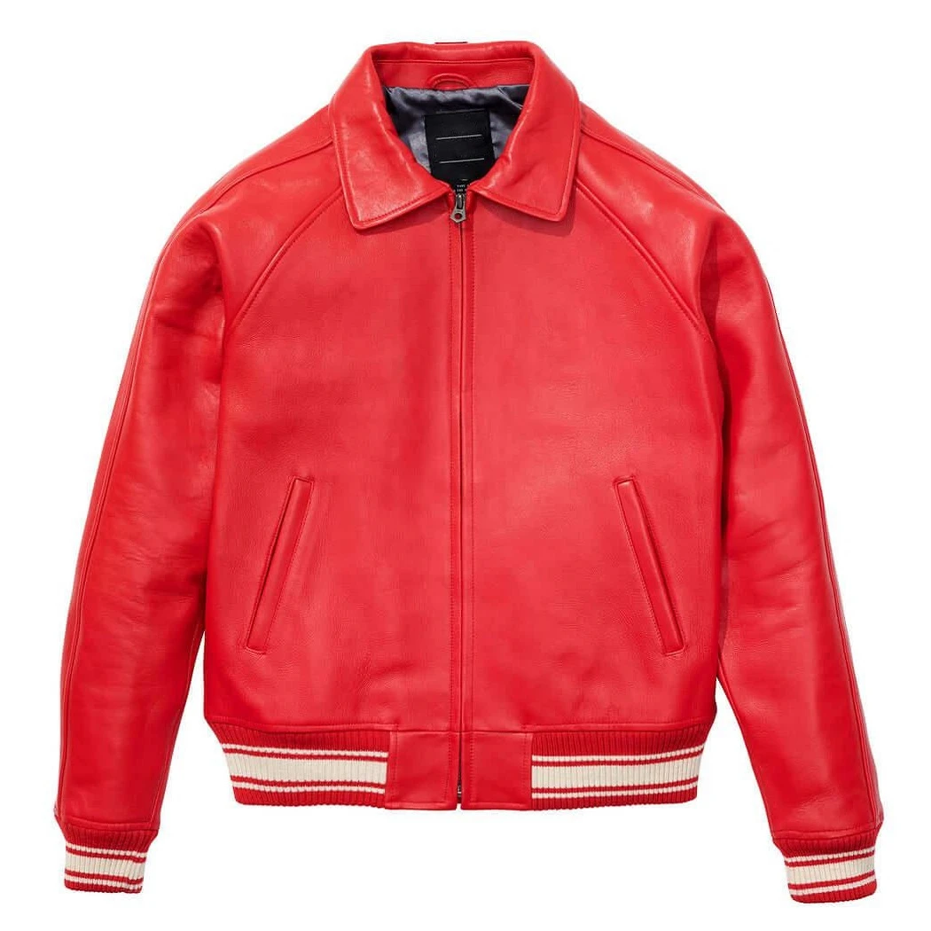 New  customized real leather sheepskin aniline zipper black biker jacket with quilted black lining bomber jacket OEM service