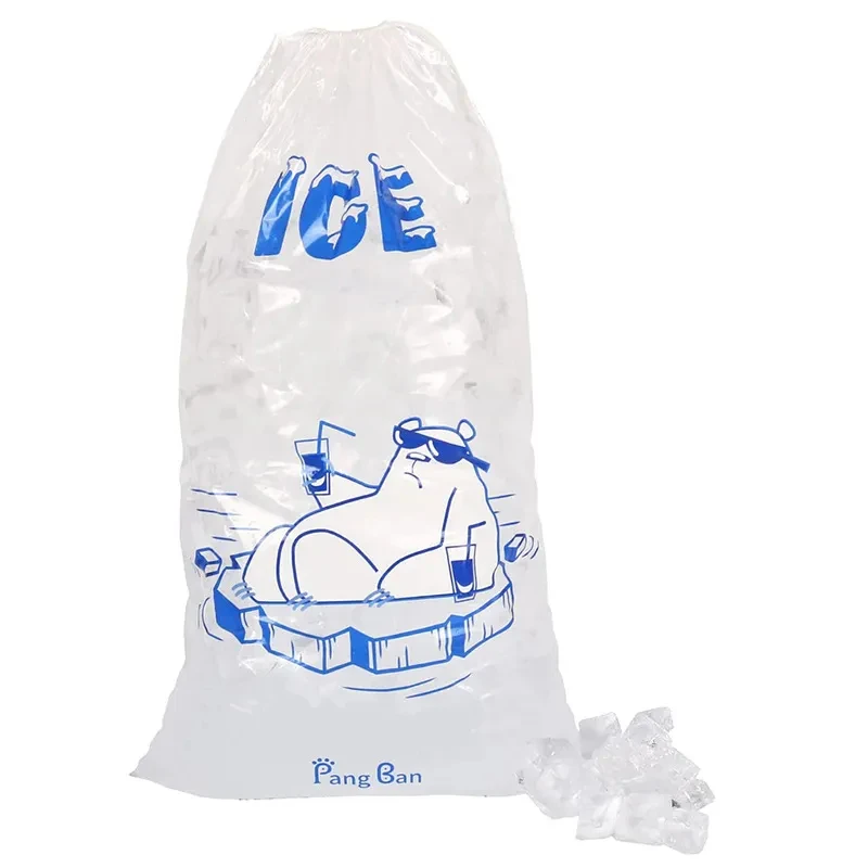 custom logo high quality food grade Ice Storage DrawString bags clear poly plastic ice cubes bags
