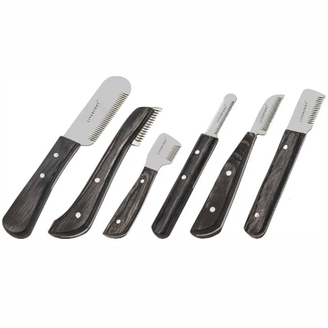 Wholesale Stripping knifes Set 6pcs Pet Grooming Scissors Wooden Handle Dog Carding Comb Fox Cat Coat Rakes Stripping Terriers