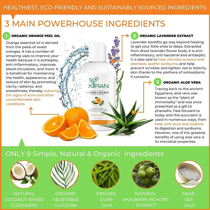 Factory Supply 100% Organic Nourishes Orange Peel Oil Shampoo For Kids Aloe Vera Cleanse Nourish Baby Shampoo and Body Wash
