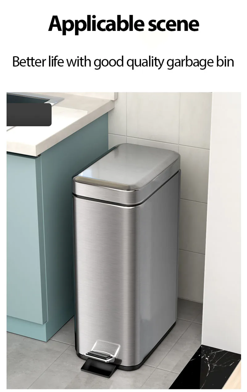 Stainless Steel Step Trash Can Garbage Bin for Kitchen
