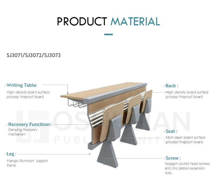 Customized High university school furniture Folding classroom wood desk and chair lecture room seating