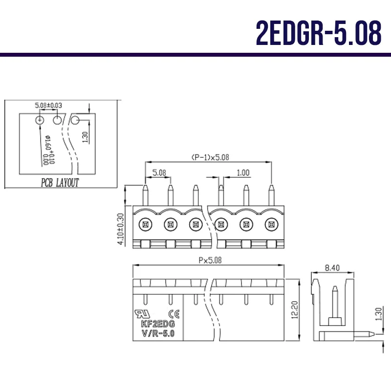 2EDG 6 pin screw terminal block connector 5.08MM pitch PLUG + Straight PIN HEADER SOCKET for pcb