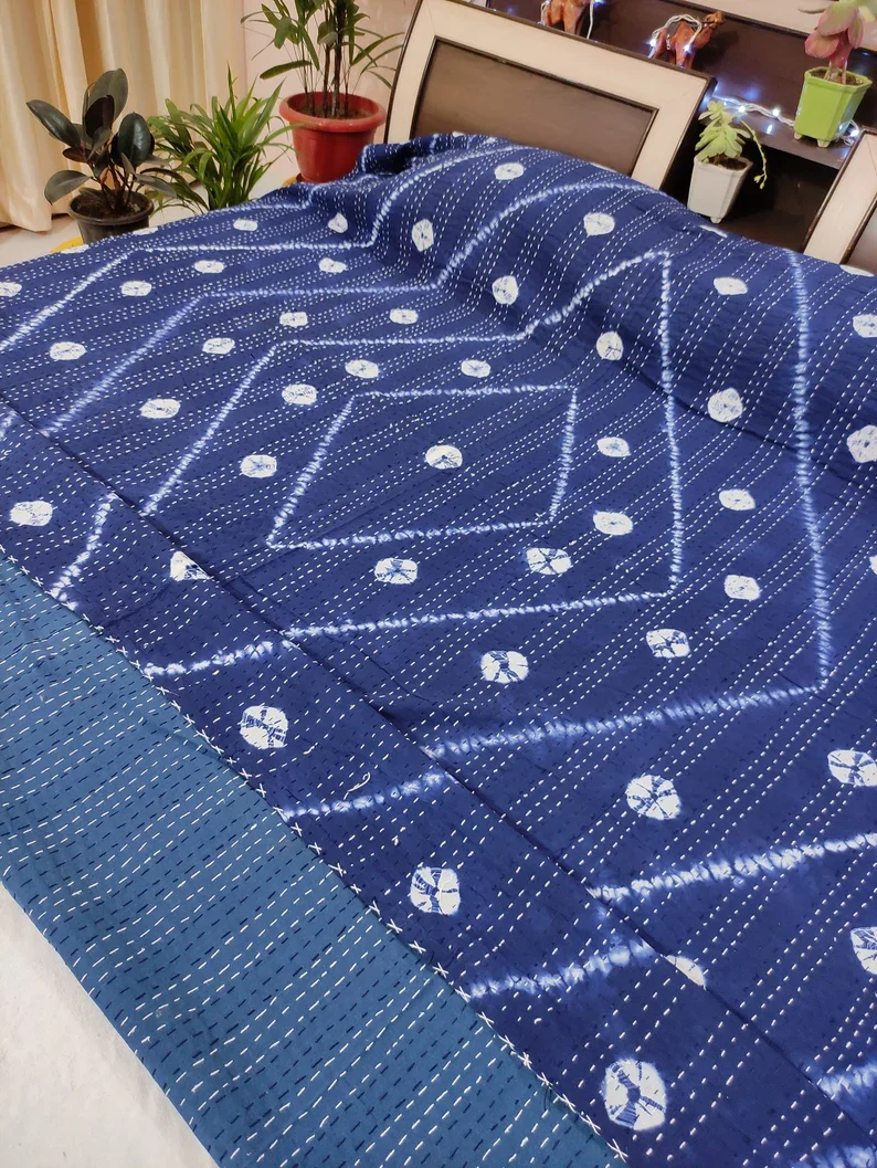 Постельное белье Kantha ручной работы мягкое 100% Хлопковое одеяло хиппи Канта натуральная краска индийское искусство винтажное