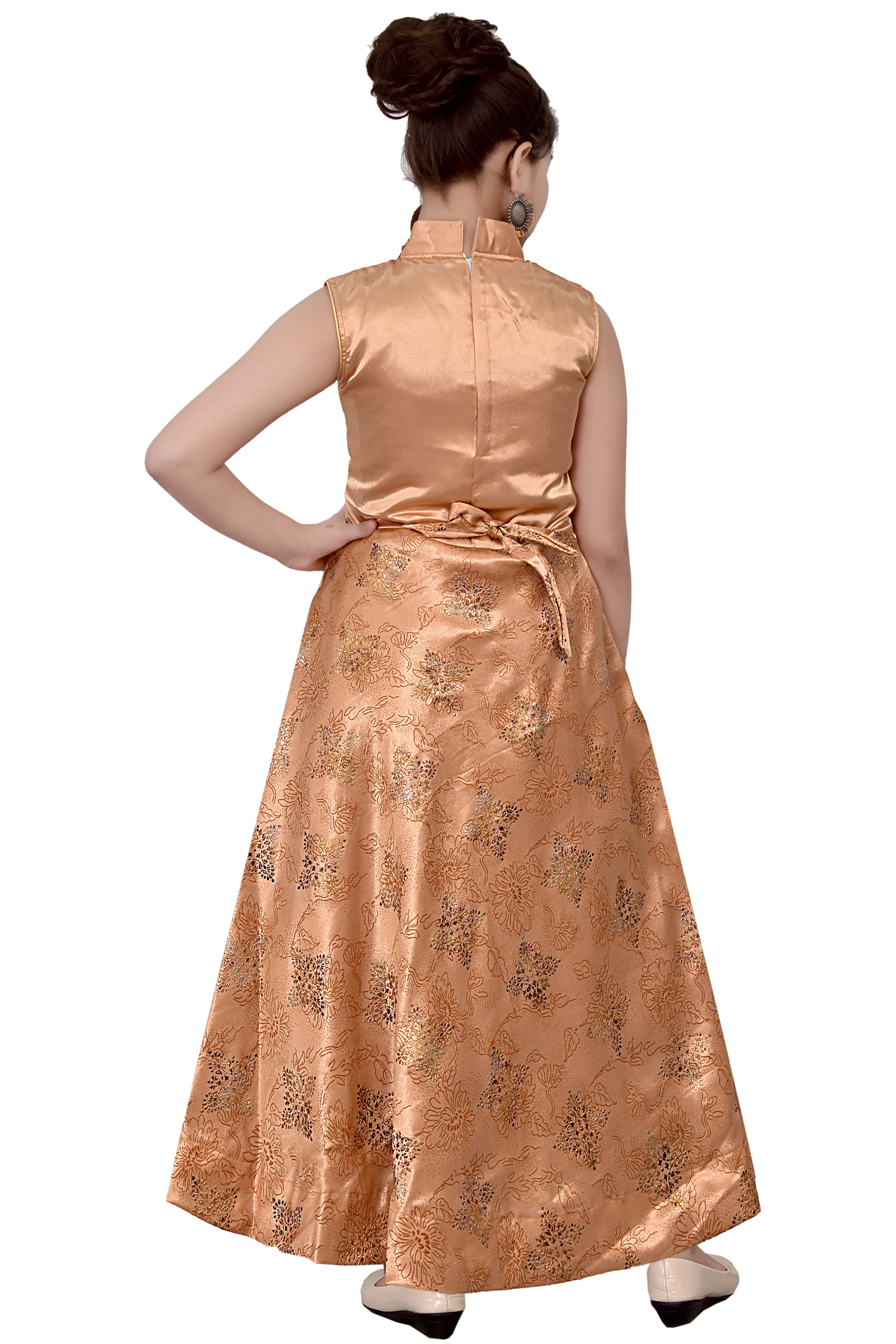 Best Quality Most India Trending Silk Satin Floral Print Design Long Maxi Gown Dress For Girls  4 - 11 Years In Stock Item