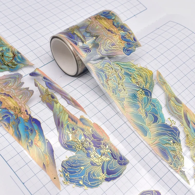 Free sample pet adhesive waterproof tape 5m 10m embossed foil clear washi tape custom printed