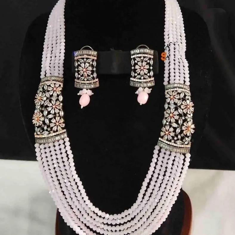 New Natural Stone Ruby Emerald Rose Quartz And Beads Stone Brass Necklace For Women Lines Best Jewelry  Set