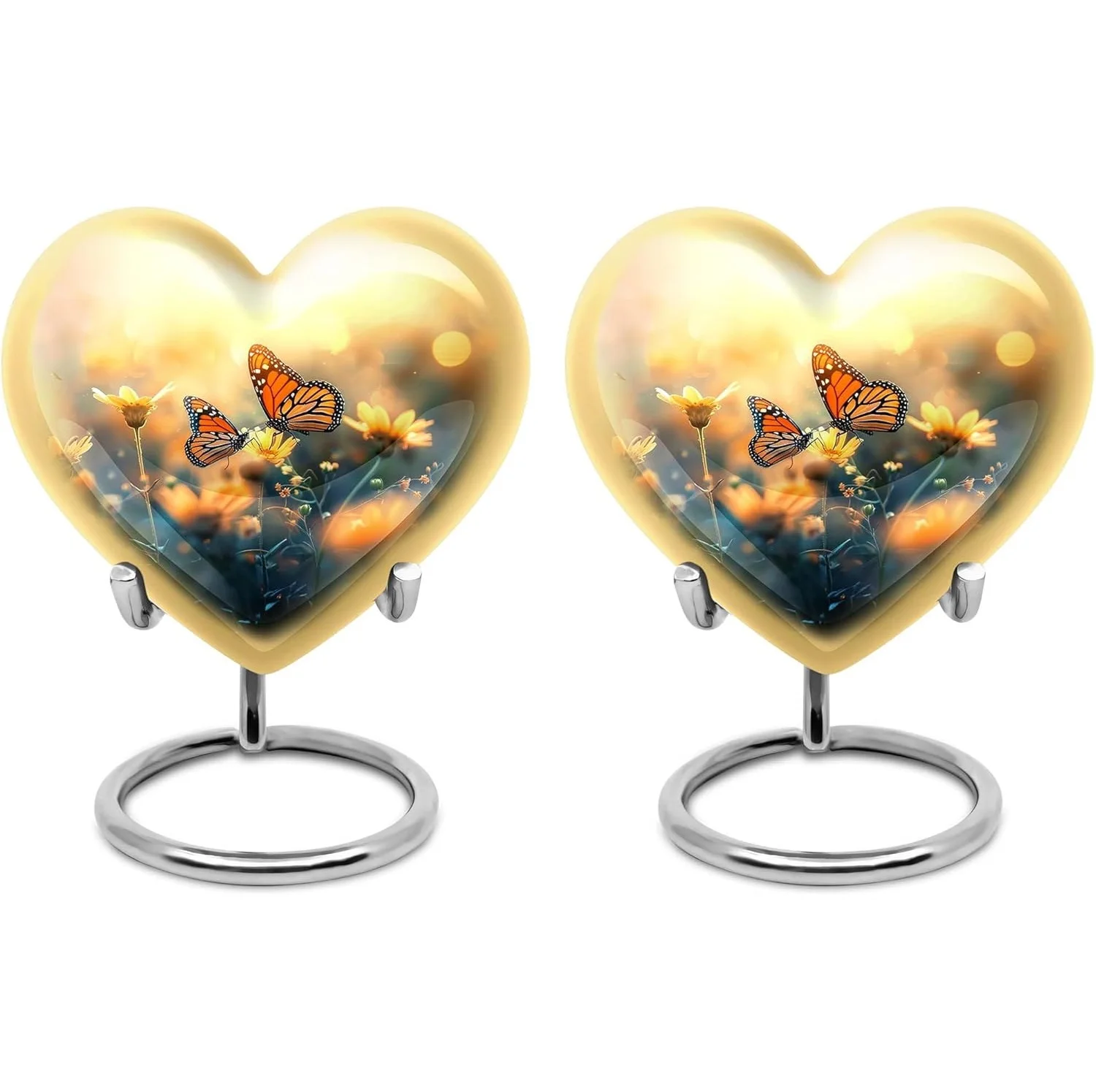 ButterFlies 3-Inch Pair Urn Set American Style Funeral Cremation Wooden Brass Ceramic Marble Urns Ashes Colorful Adults Pets
