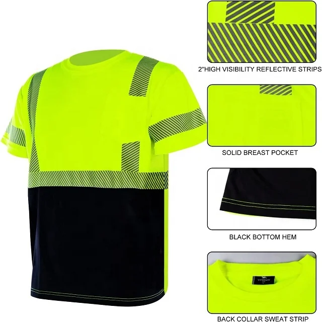 ANSI Class 2 Breathable Short Sleeve Construction Hi Vis Road Work Safety Green OEM High Visibility T-shirt S-5XL
