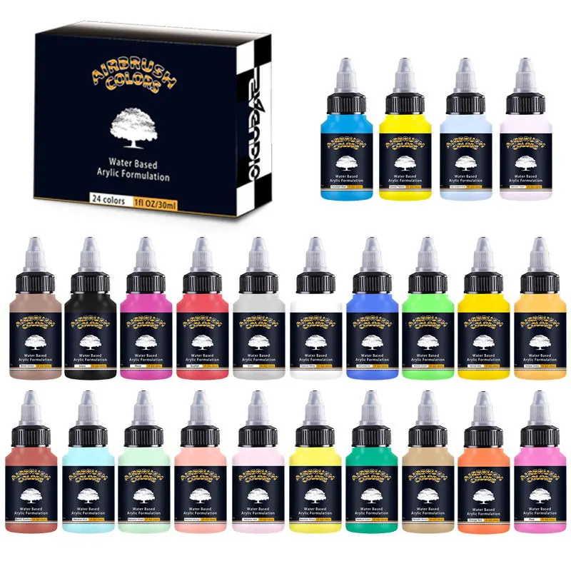 SAGUDIO Acrylic Transparent Colors 24 Waterproof Air Brush Airbrush Paint Set