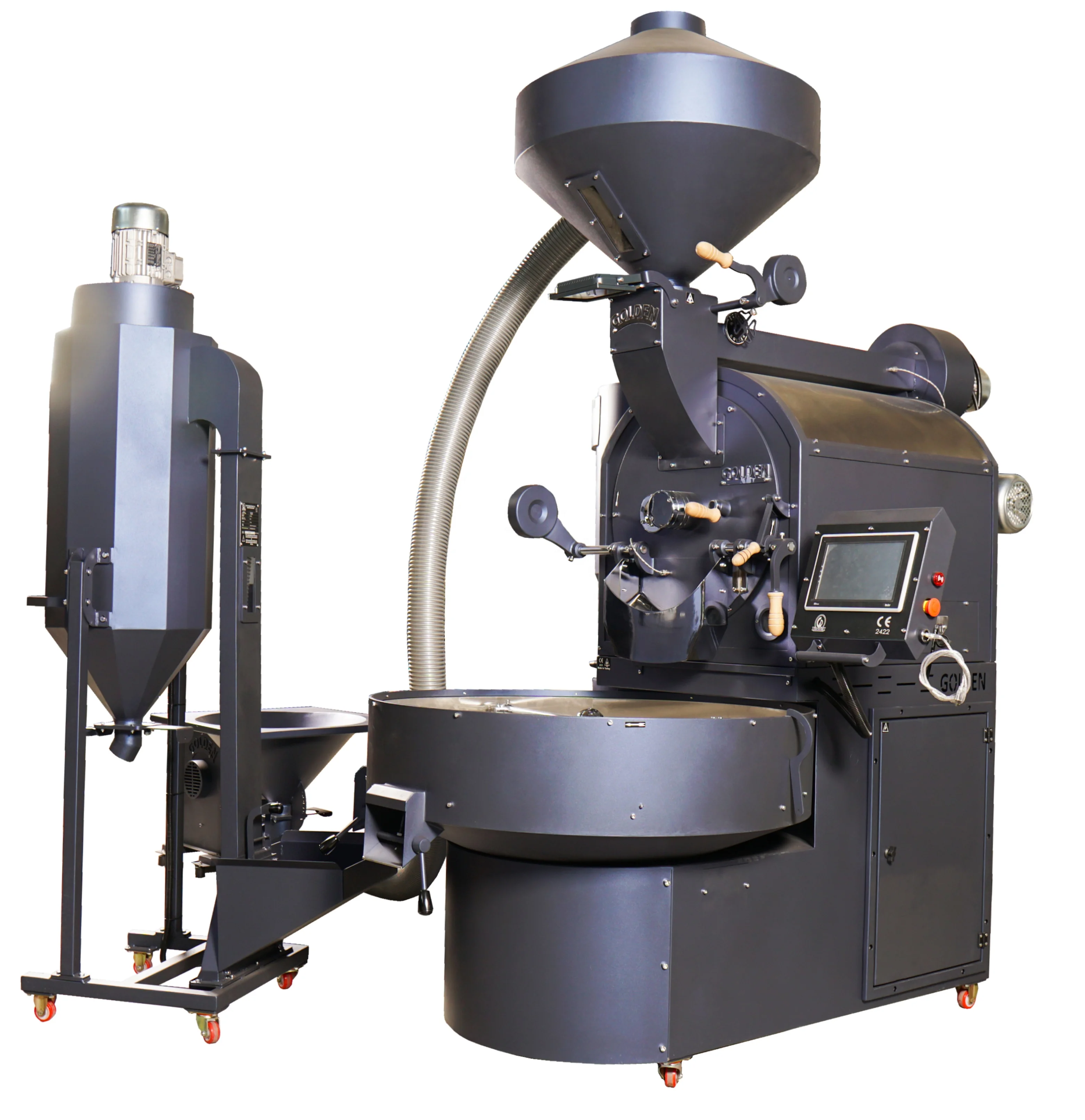 GR30  Golden Coffee Roaster with Loader Commercial Coffee Roaster, 30KG Capacity Green Bean Roasting Machine, Cast Iron Drum